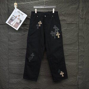 Chrome Hearts Black Leopard Print Cross Loose Jeans
